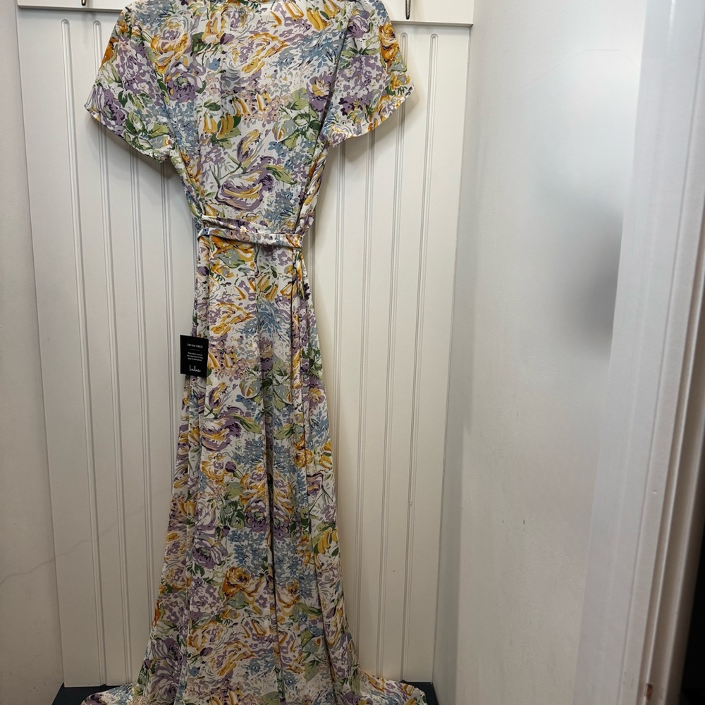 Lulu's Feels Magical Ivory Floral Print Short Sleeve Wrap Maxi Dress Sold Out S - Picture 12 of 14